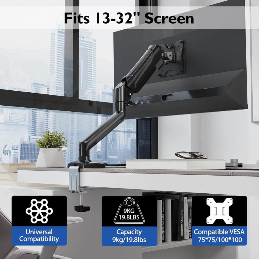 BONTEC Monitor Arm - 1 Monitor - [13-32"] - Gas Spring / 3-9kg
